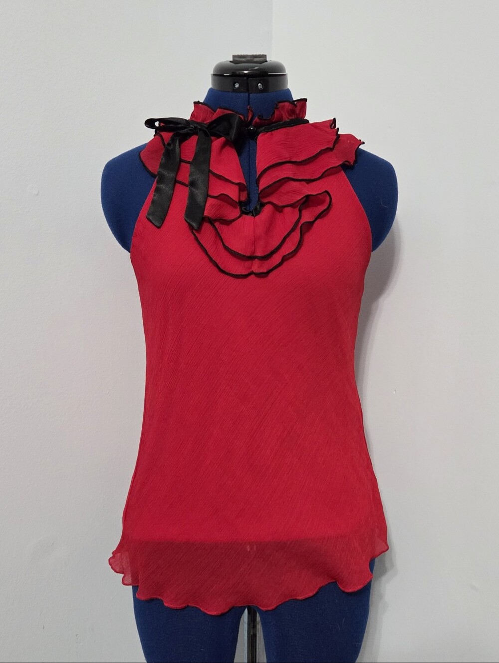 Y2K Cherry Red Ruffle Collar Tank Top Size S
